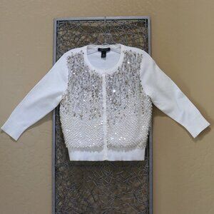 White House Black Market White Sequined Cardigan